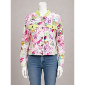 ¡AyGüey! Retro Floral Denim Jacket Small Colorful Statement Piece Adult M Rare
